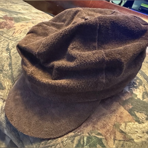 Brown Soft Suede Leather Baker Boy Hat